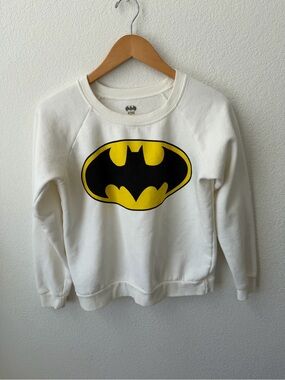 DC Comics White Sweatshirt with Black and Yellow Batman Emblem